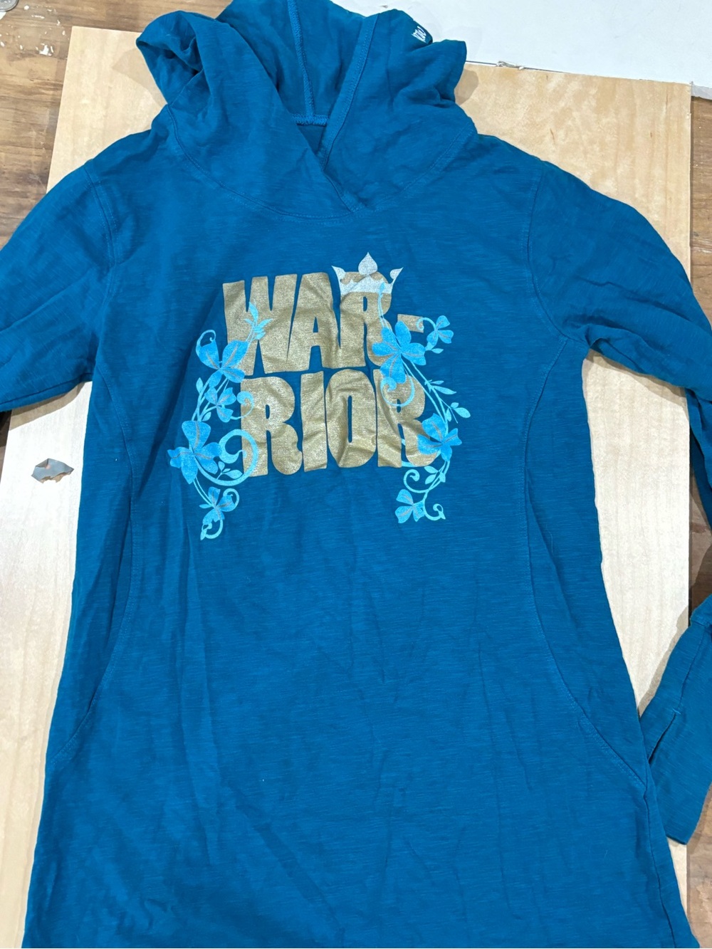 Women's Teal Hooded Pullover with Gold 'WARRIOR' Graphic